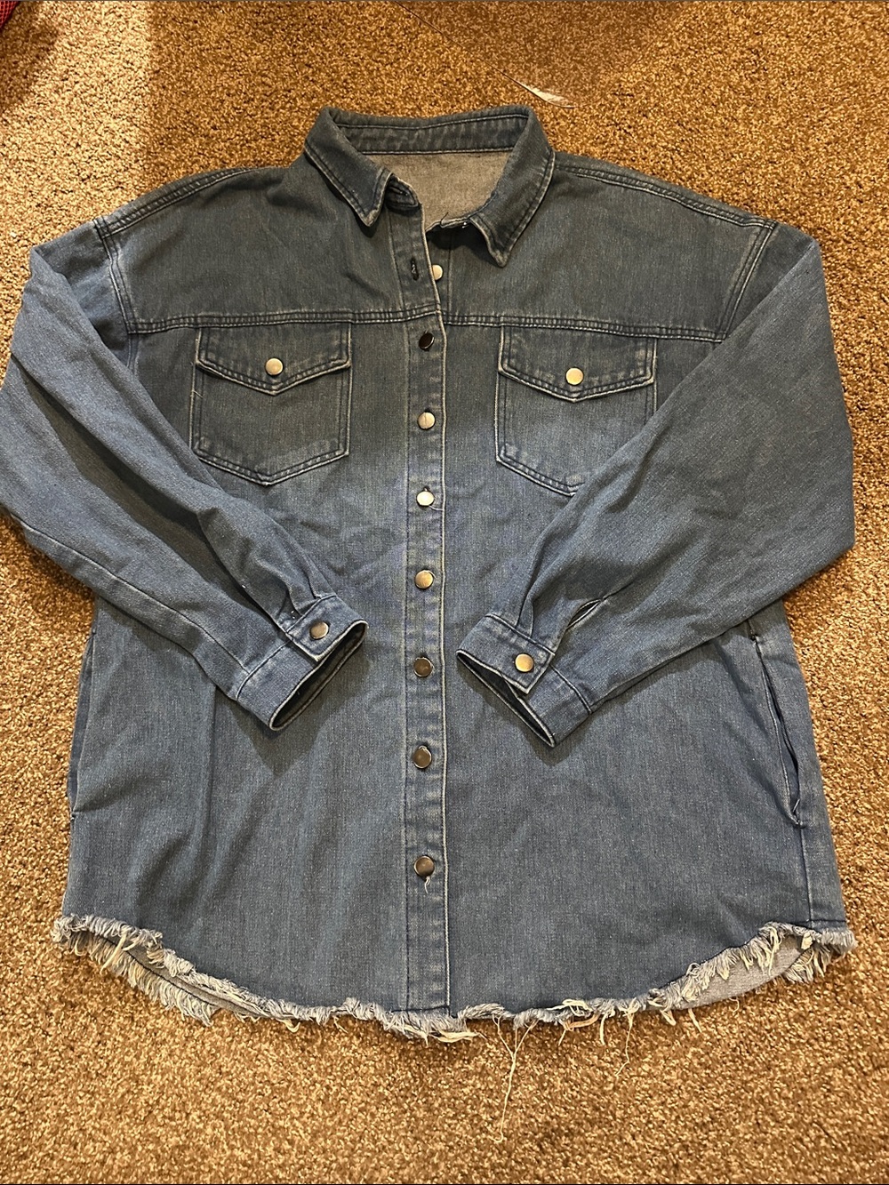 Denim Button-Up Shirt Jacket, Size 2XL